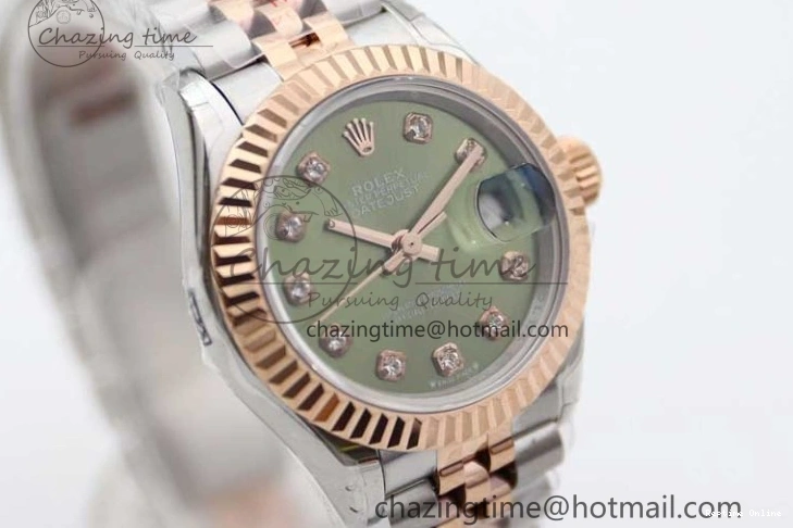 0511 Lady DateJust 28 SS RG TWF 1:1 Best Edition Green Dial Diamonds Markers on Jubilee Bracelet NH Trendsetting 2130